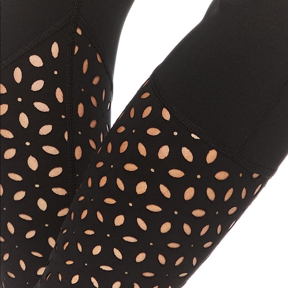 Gaiam Cora High-Waisted Laser-Cut Black Capri Leggings - Picture 8 of 10